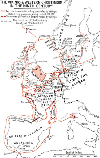 Kart over vikingene og den vestlige kristenheten i det niende århundre, 1935 av Unbekannt