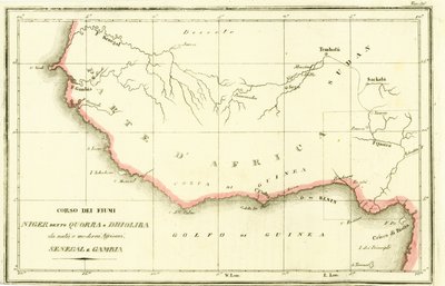 Kart over banene til Niger-elven, Senegal-elven og Gambia-elven i Vest-Afrika av Unbekannt