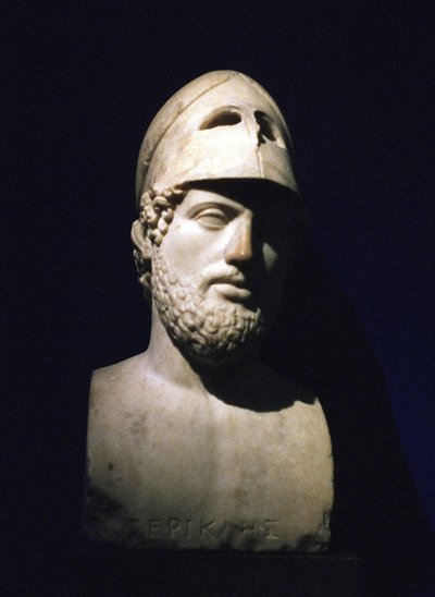 Marmorportrettbyste av Perikles (Pericles) athensk statsmann (c490-429 f.Kr.). Romersk 2. århundre f.Kr. (skulptur som sies å være fra Hadrians villa i Tivoli, Lazio, Italia) av Unbekannt