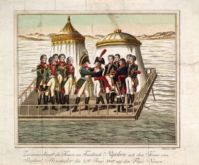 Møte mellom keisere Alexander I av Russland og Napoleon I av Frankrike ved Neman nær Tilsit, 1807 av Unbekannt