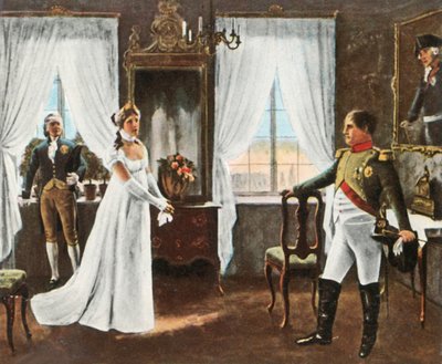 Møte mellom dronning Louise og Napoleon I i Tilsit, 6. juli 1807, 1936. av Unbekannt
