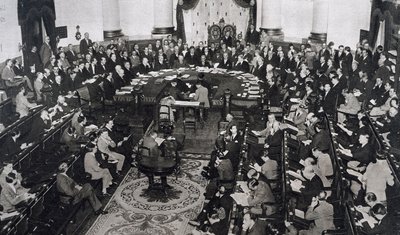 Møte i SDN eller Folkeforbundet 10.06.1929 i senatpalasset i Madrid, Spania av Unbekannt