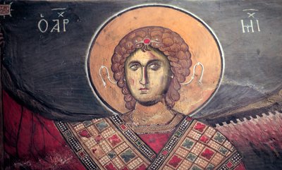 Mickael erkeengel bysantinsk freskomaleri fra Panagia tou Arakos kirke 1100-tallet Kypros Malte kirker UNESCO-sted Troodos, Kypros av Unbekannt