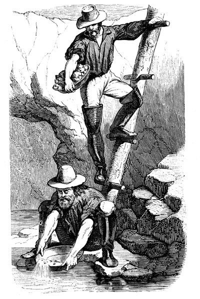 Gruvearbeidere som leter etter gull under California Gold Rush, 1849 av Unbekannt