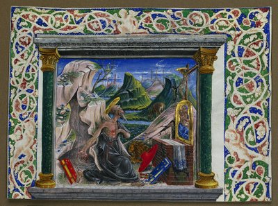 Miniatyr utskåret fra et manuskript: St. Hieronymus i villmarken, ca. 1500. av Unbekannt