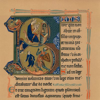 Miniatyrinitial og del av en side fra en psalter, 1200-tallet, 1901 av Unbekannt