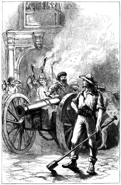 Mob avfyrte kanoner foran tinghuset der Alexander McLeod ble fengslet, 1840 c1880 av Unbekannt