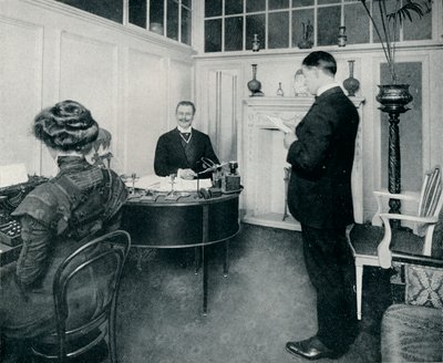 Mr Sandow Attending To His Days Correspondence, c1898 av Unbekannt