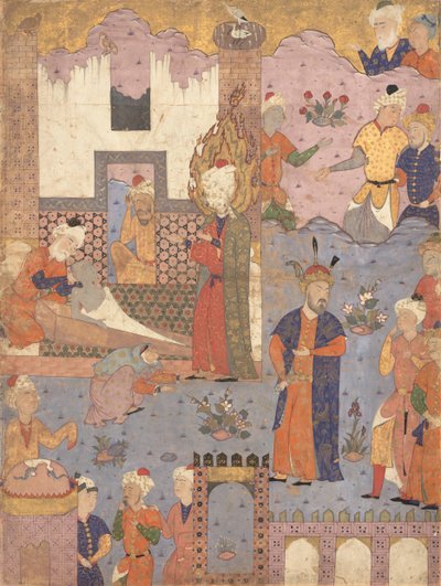 Muhammad gjenoppliver den syke gutten, folio fra en Falnama Book of Omens fra Ja