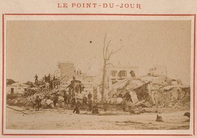 Paris kommune (1871): utsikt over ruinene i Point-du-Jour-distriktet i Paris i mai 1871. Fotografi av Pierre Pepetit. Trykk på papp, Dim. 9x5,4 cm av Unbekannt