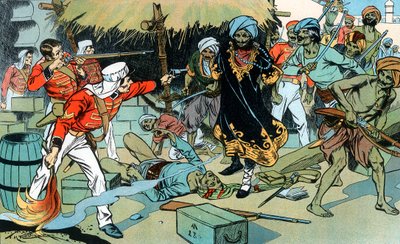 Mytterister angriper magasinet i Delhi, Indian Myttery, 11. mai 1857 c1900 av Unbekannt