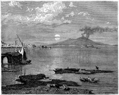 Napoli og Vesuv, fra Pausippe, Italia, 1800-tallet av Unbekannt