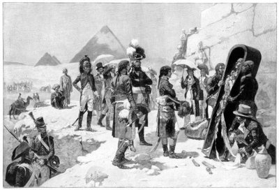 Napoleon Bonaparte inspiserer en mumie ved pyramidene, 1801 1900 av Unbekannt