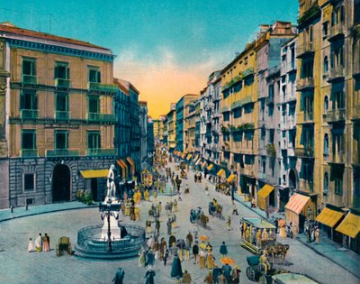 Napoli - Via Roma, Largo Carita med monument til Carlo Poerio, c1900. av Unbekannt