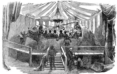 Naturforskere som spiser inne i en modell av en dinosaur, Crystal Palace, Sydenham, nyttårsaften, 1853 av Unbekannt