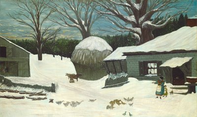 New England Farm om vinteren, 1850 eller senere. av Unbekannt