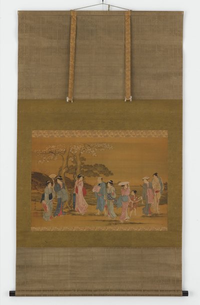 Ni personer ute for å se kirsebærblomster, Edo-perioden, 1615-1868. av Unbekannt