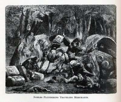Adelsmenn som plyndrer reisende kjøpmenn, 1882 av Unbekannt