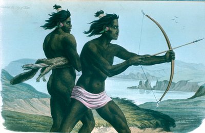Nordamerikanske San Francisco-indianere som jakter med piler og buer, c1840 av Unbekannt