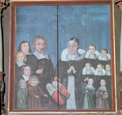 Norsk maleri som viser en familie med fjorten barn, 1600-tallet av Unbekannt
