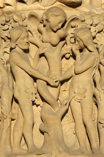 Notre Dame de Paris katedralskulptur: Adam og Eva, Paris, Frankrike av Unbekannt