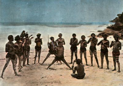 Ny Guinea. Dance of the Barioles Papuans, Papua Ny-Guinea. Papuansk stammedans, 1900. av Unbekannt