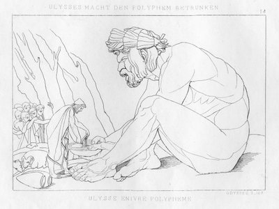 Odyssevs drikker med Polyfemos, kyklopen, c1833 av Unbekannt