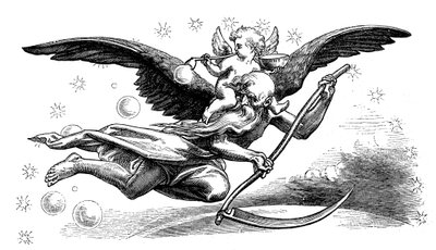 Old Father Time med ljåen sin, bærende på det nye året, 1870 av Unbekannt