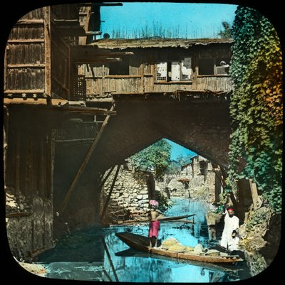 Gammel bro, Srinagar, Kashmir, India, slutten av 1800- eller begynnelsen av 1900-tallet av Unbekannt