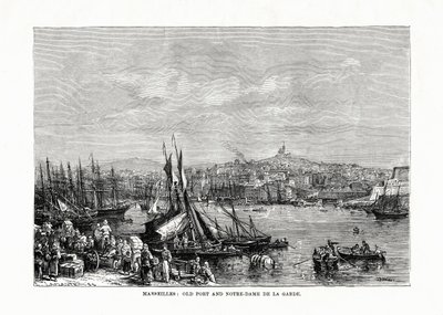 Gammel havn og Notre Dame de la Garde, Marseille, Frankrike, 1879 av Unbekannt