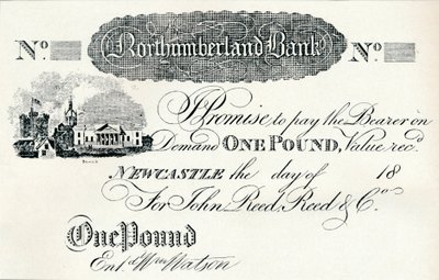 Ett pundseddel utført for Northumberland Bank, c1820 av Unbekannt