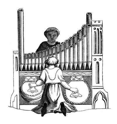 Orgel med et enkelt tastatur, 1300-tallet, 1870 av Unbekannt