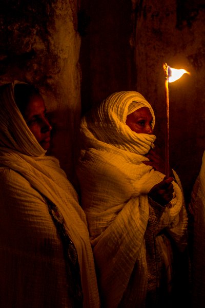 Ortodoks påskevake ved den koptiske delen av Den hellige grav, Jerusalem, Israel, 2018 (bilde) av Unbekannt