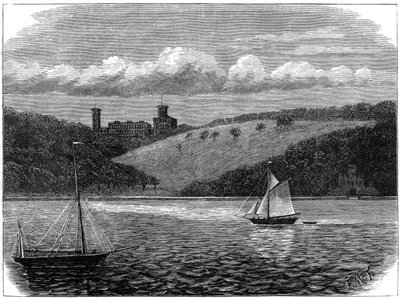 Osborne House, Isle of Wight, sett fra havet, sent på 1800-tallet av Unbekannt