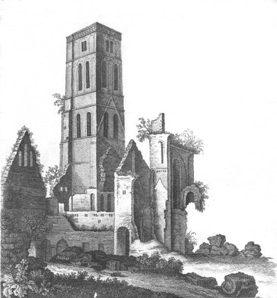 Osney Abbey nær Oxford, sent på 1700- og begynnelsen av 1800-tallet av Unbekannt