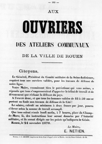Ouvriers, fra franske politiske plakater fra Paris-kommunen, mai 1871 av Unbekannt