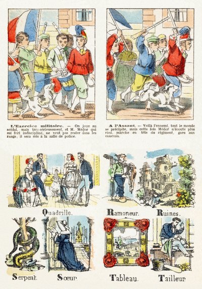 Side 7 - barnespill: militærøvelse, På angrep - Alfabet - Underholdning for barn - Epinale bilder, populær serie, rundt 1890 av Unbekannt