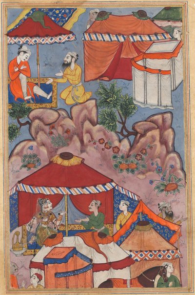 Side fra Tales of a Parrot Tuti-nama: Tjuefjerde natt: Bashir betror sin kjærlighet, ca. 1560. av Unbekannt
