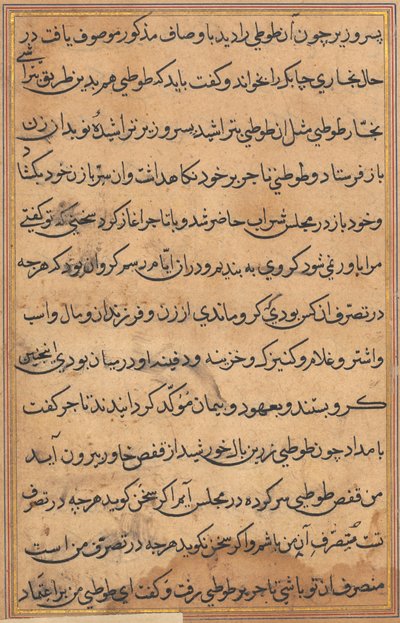 Side fra Tales of a Parrot Tuti-nama: tekstside, ca. 1560. av Unbekannt