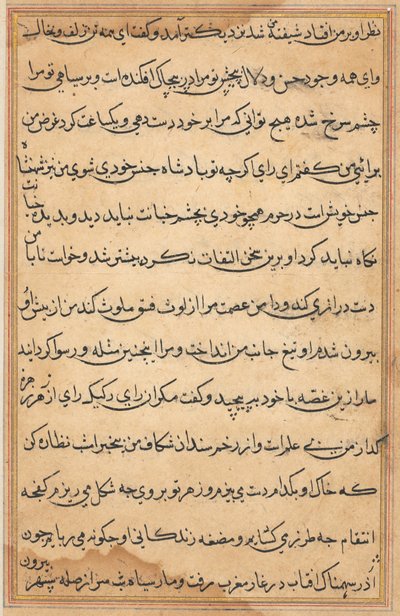 Side fra Tales of a Parrot Tuti-nama: tekstside, ca. 1560. av Unbekannt