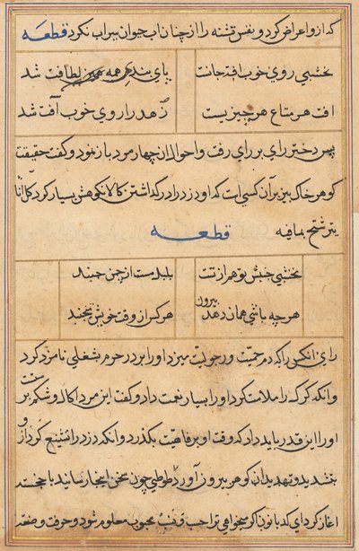 Side fra Tales of a Parrot Tuti-nama: tekstside, ca. 1560. av Unbekannt