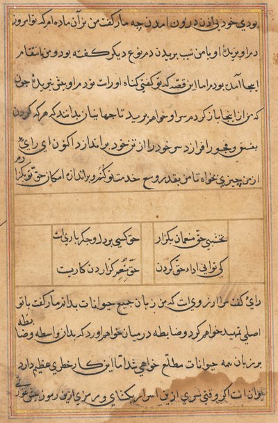 Side fra Tales of a Parrot Tuti-nama: tekstside, ca. 1560. av Unbekannt