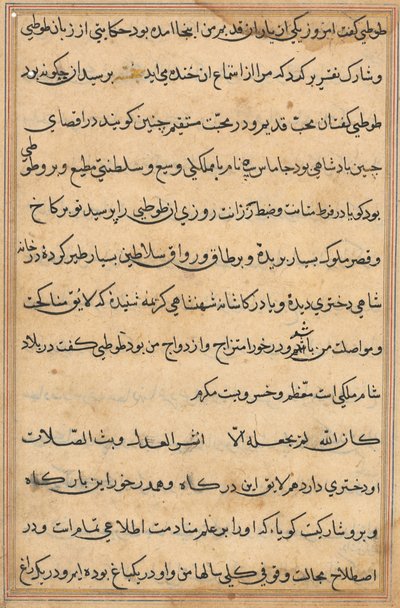 Side fra Tales of a Parrot Tuti-nama: tekstside, ca. 1560. av Unbekannt
