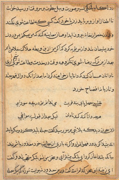 Side fra Tales of a Parrot Tuti-nama: tekstside, ca. 1560. av Unbekannt