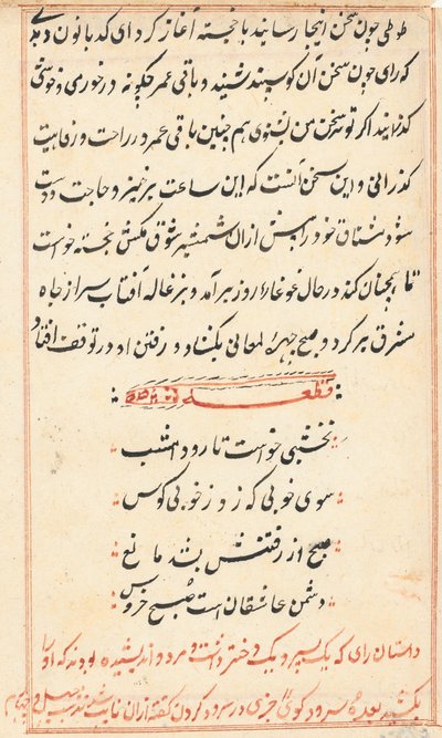 Seite aus den Geschichten eines Papageis Tuti-nama: Textseite, ca. 1560 von Unbekannt