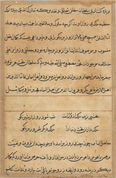 Side fra Tales of a Parrot Tuti-nama: tekstside, ca. 1560. av Unbekannt