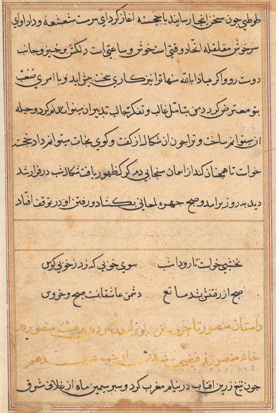 Side fra Tales of a Parrot Tuti-nama: tekstside, ca. 1560. av Unbekannt