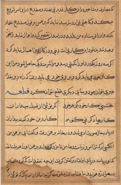 Side fra Tales of a Parrot Tuti-nama: tekstside, ca. 1560. av Unbekannt