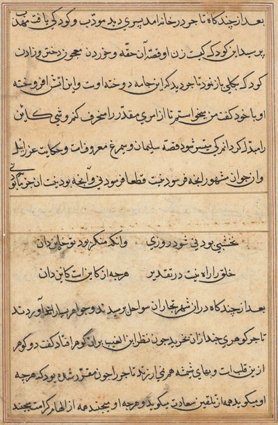 Side fra Tales of a Parrot Tuti-nama: tekstside, ca. 1560. av Unbekannt