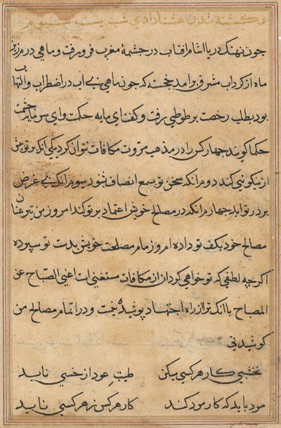 Side fra Tales of a Parrot Tuti-nama: tekstside, ca. 1560. av Unbekannt